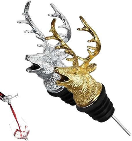 shockassist 2 Stück Hirschkopf Weinausgießer, Flaschenausgießer, Wein Ausgießer für Weinflaschen, Ausgießer Spirituosen, verbessert den Geschmack, Weinliebhaber und Weihnachten - Silber und Gold