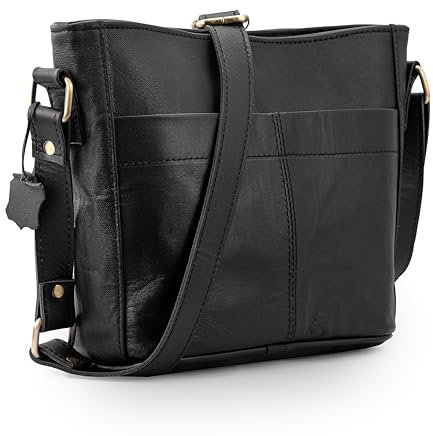 URBAN LEATHER Schultertasche für Damen, Vintage, handgefertigt, echtes Leder, Umhängetasche, Handtasche, Geldbörse, klein, schwarz, Schwarz