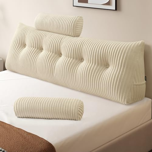 Z-hom Cuscino Schienale, Cuscino triangolare per testiera con fodera rimovibile, Cuscino da lettura per letto, cuscino schienale divano, cuscino da lettura, crema (150 x 50 x 20 cm)
