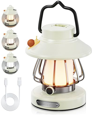 HOMY Snail Camping Lantern for Kids USB Rechargeable, 3 Color Dimmable LED Light, Portable Outdoor Indoor Night Light for Toddlers, Tent, Bedroom & Power Outages (Milk White)