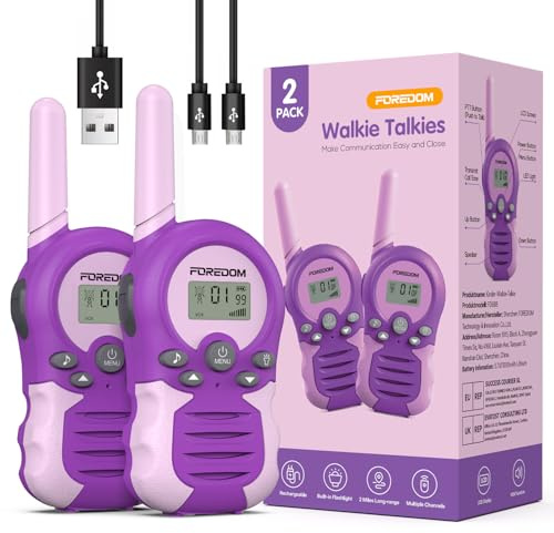 FOREDOM Walkie Talkies Recargables para Niños con Largo Alcance para Niños y Niñas de 3 a 12 Años Regalos de Cumpleaños – Pack de 2
