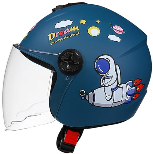 Casque De Moto Pour Enfants, Casque De Moto Ouvert Certifié DOT/ECE Avec Visière Et Mentonnière À Dégagement Rapide, Conçu Pour Les Enfants De 4 À 12 Ans, Casque De Moto Rétro 3/4 C,50-56cm