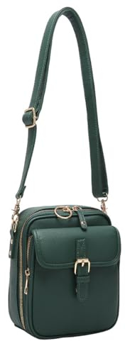 EHOTER Sac À Bandoulière Femmes Sac Messager Vintage Avec 10 Emplacements Pour Cartes Mini Messager Double Couche Grande Capacité (Vert)