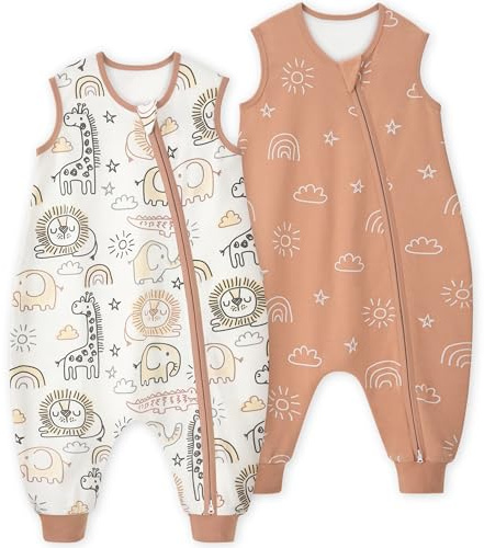 Yoofoss Lot de 2 Gigoteuse à Pieds Bébé 100% Coton 1.0 TOG Sac de Couchage Toute l'année Gigoteuse Turbulette et Fermeture éclair Emmaillotage 80 cm pour Bébé Garçons Filles 18-24 Mois