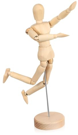 Hemobllo Manichino Legno con Articolazioni Regolabili Base Stabile per Pittura e Decorazione Scrivania Uomo Flessibile per Modellismo e creatività