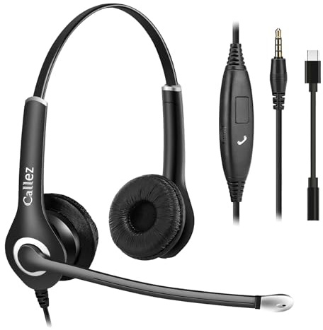 3,5mm Klinke Laptop Headset mit Mikrofon Noise Cancelling, USB-C Headset Handy mit Kabel für iPhone Samsung FritzFon C6 PC Computer Chromebook Mac iPad Teams Zoom Büro Business Home Office Call Center