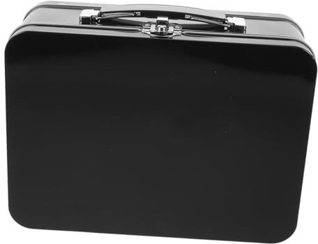 DOITOOL Vintage Metal Lunchbox with Leakproof Lock and Flip Lid Portable Tin Storage Box with Handle for Snacks Crafts Jewelry Keepsakes Tinplate Container Black