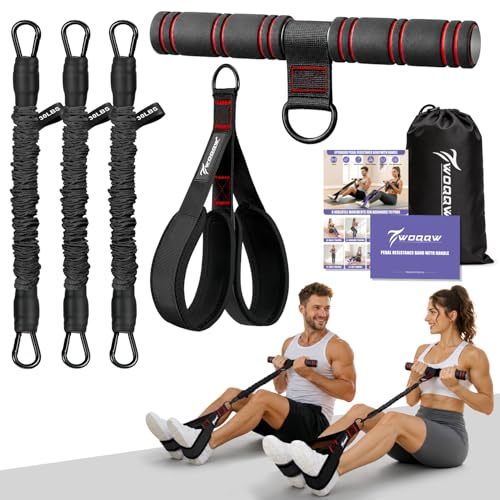 WOQQW Multifunction Pedal Resistance Band With Handle, Upgraded 3 Tube Adjustable Foot Resistance Bands for Core, Arm, Legs, Body Puller Trainer - Pilates & Home Gym Equipment for Women Men Exercise
