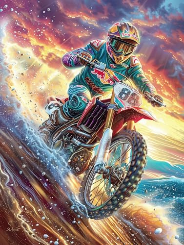 Piloto de Motocross en la Cascada de montaña Puzzle 300 Piezas Estera Portátil Antideslizante Mitos Animal-Planta Rompecabezas Familiar para Hombres Y Mujeres Aliviar Estrés Decoración Hogar 300 PCS