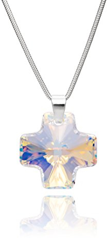 LillyMarie Damen Halskette Mit Verstellbarem Sterling-Silber Schlangenkette Und Kristall-Kreuz-Anhänger