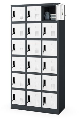 Jan Nowak Armario para Vestuario 3B6A Taquilla Metálico con 18 Compartimentos Ranuras de ventilación Recubrimiento de Polvo 185 cm x 90 cm x 40 cm (Antracita-Blanco)