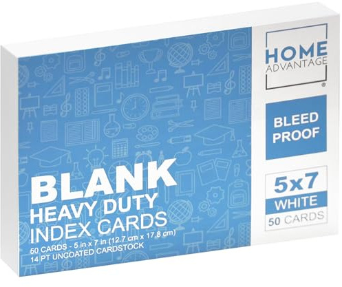 Home Advantage 5x7 Blank Index Cards - Our 50 Pack of Blank Notecards Use Heavy Duty Cardstock to Make Them Bleed Proof - These Plain Index Cards Make Perfect Blank Flashcards & Blank Note Cards