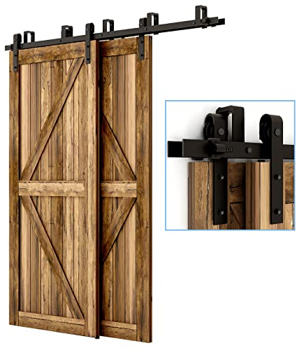 7FT/213cm Schiebetürbeschlag Set, Laufschienen für Schiebetüren Hängeschiene Schiebetürsystem Laufschiene Tür Hardware Bypass Kit, Sliding Door Hardware Bypass 2 Doors