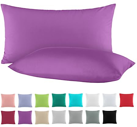 BaSaTex Doppelpack Baumwolle Renforcé Kissenbezug 40x60 cm | Kissenbezüge aus 100% Baumwolle | Kissenhüllen in Lila