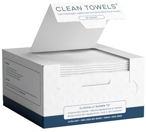 Clean Skin Club Clean Towels®, 100% USDA Biobased Face Towel, Disposable Face Towelette, Eczema Association Accepted, Makeup Remover Dry Wipes, Ultra Soft, 1 Pack, 25 Ct
