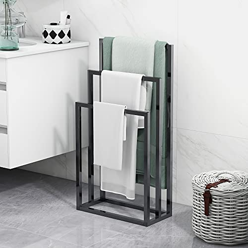 BOFENG Porte-Serviettes autoportant à 3 Niveaux Noir chromé avec revêtement antirouille en métal pour Accessoires de Salle de Bain et Serviettes de Toilette, à côté de la Baignoire