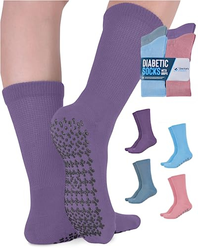 Doctor's Select Diabetic Socks for Women and Men - 4 Pairs Non Binding Socks for Women | Non Slip Mens