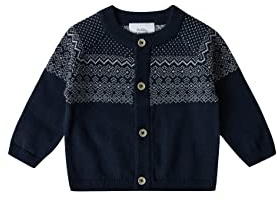 Stellou & friends 100% Cotton Knit Norwegian Jacquard Design Baby Toddler Boys Girls Long Sleeve Cardigan Sweater (Navy, 0-3 Months)
