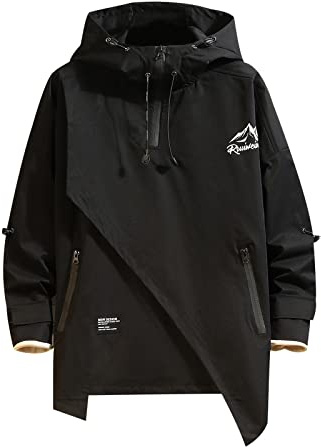 GURUNVANI Men's Hooded Jacket OverSize jackets for men Patchwork Zipper Coats，Black，3X-Large
