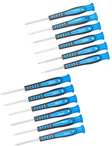 ROTATION Juego de destornilladores de precisión de 12 piezas, Phillips, ranurado, estrella Torx, juego de reparación de destornilladores magnéticos, mango antideslizante, tapa giratoria