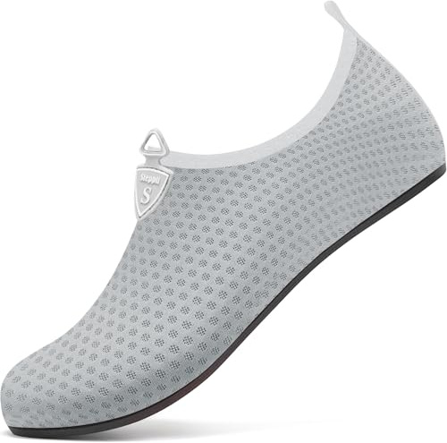Steppli Wet Yoga Quick-Dry Beach Lightweight Swim Surf Socks Pool Sea Weitsuit Non Slip Surf Breathable Aqua Beach Shoes for Men Women Grey EU40/41=UK6.0/6.5