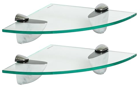 Harbour Housewares 2X Klar 20cm Schwebende Eckregale aus Glas - Badezimmer Dusche Küche Regale Lagerung Anzeigeeinheit mit Silberne Klammern