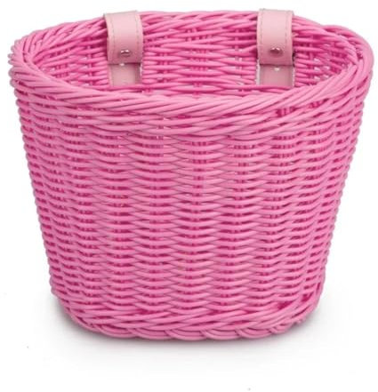 Weidenkorb für Kinder, handgefertigter Fahrradkorb für Fahrräder, Lenkerkorb, Rollerkorb, Rollerkorb, Kinderfahrradtasche, Laufradkorb, Zubehör (Rosa)