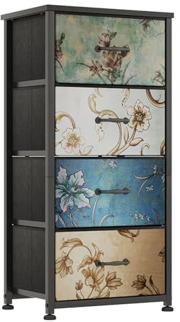 MUTUN Kommode, Schrank, Stoff Kommode mit 4 Schubladen, Metallrahmen, Nachttisch Nachttischmöbel, kleine Kommode für Wohnzimmer