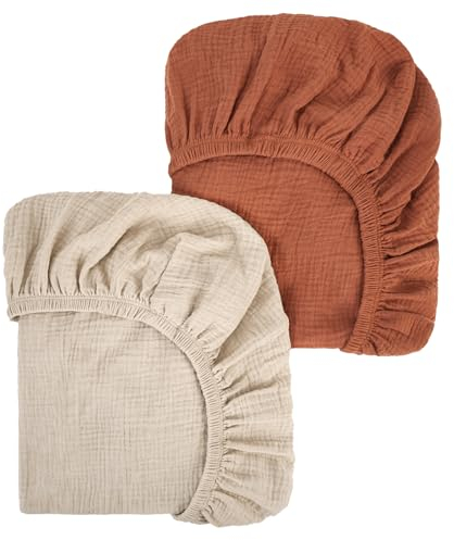 Peepeemax Musselin-Baumwolle Spannbettlaken 80x40cm, Kinderwagen Spannbettlaken Stubenwagen Matratzenbezug für Moseskorb, Babybett und Beistellbett für Jungen und Mädchen, 2er Pack, Braun