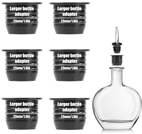 6pcs Liquor Pourer Adapters, 1in/25mm Neck Spirits Pour Spout Adapter Fits Large Liquor Bottles and Olive Oil Bottles Bar Alcohol Speed Pourer Attachments Convert Any Spout into a Large Pour Spout