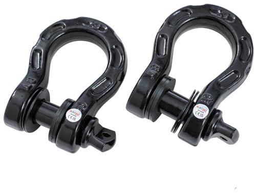 KATSU Tools Lot de 2 manilles de remorquage avec goupille de sécurité et rondelles de 7/8 po, résistance à la rupture de 68 000 lb, câble de treuil pour récupération hors route 4x4, noir