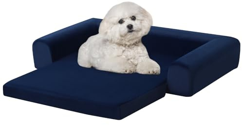 DGBAOBEI Pet Bed 2 in 1 Cat Bed Fold Out Puppy Sofa Velvet Fabric Pet Mat for Cat and Puppy(Blue)