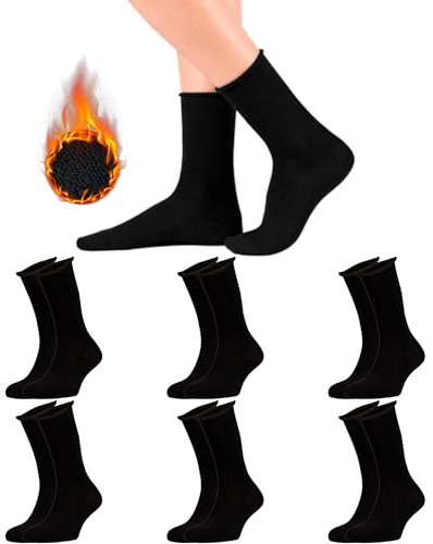 DIVABONNA 6 Pares Calcetines Térmicos Mujer Sin Puño - Calcetines Térmicos Diabéticos - Con Rizo Completo Interior - No Aprietan No se Caen (35-40, SIN PUÑO, Negro)