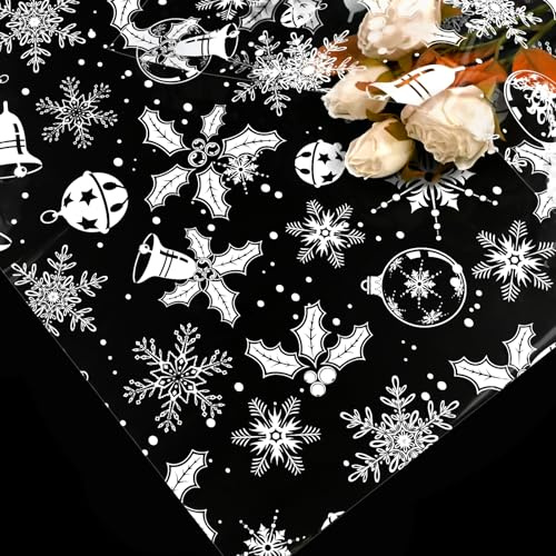 QRTDXP 5m White Bell Christmas Hamper Cellophane Wrap, 80cm Wide Clear Gift Wrapping Paper Sheet Large Cellophane Wrap for Hampers