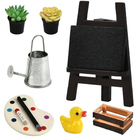 Miniatur Puppenhaus Reißbrett, Miniatur Staffelei Gemälde, Mini Puppenhaus Dekoration, Miniatur Puppenhaus Bonsai Pflanze, für Puppenhaus Garten Dekorationen