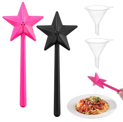 Nogeqi 2 Stück Salzstreuer Zauberstab Stern, Salz Und Pfefferstreuer Lustig Mit Zwei Trichtern, Salzstreuer Kinder Star Kitchen Lustige Magisches Gewürzstreuer Set Restaurant (Schwarz Rosenrot)