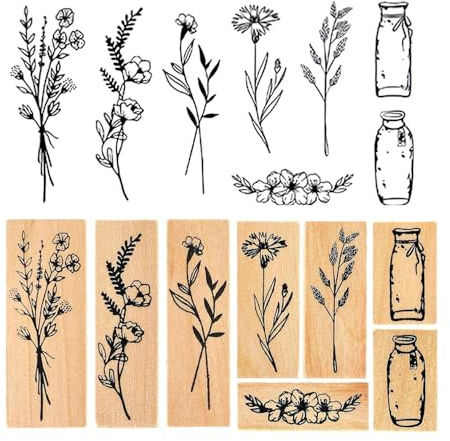 JOZMMZEOOA 8 stycken blomstämpel, botanisk stämpel blomma | Vintage trähantverk mönster scrapbooking stämpel för tillverkning kort scrapbooking bullet journal presentförpackning