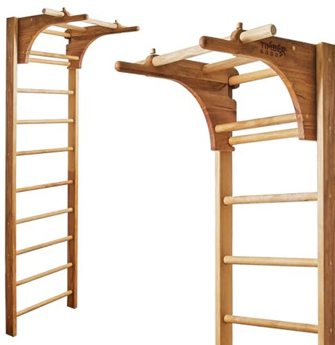 Schwedische Sprossenwand für Kinder und Erwachsene aus massivem Buchenholz, belastbar bis 400 kg, mit abnehmbarer Klimmzugstange und Dip-Barren