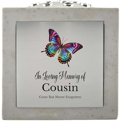 In Loving Memory Of Memorial Rose Bowl Grave Marker Flower Pot Vase With Butterfly Design Mum Grandad & Lots More White/Silver (UV PRINTED) (Cousin)