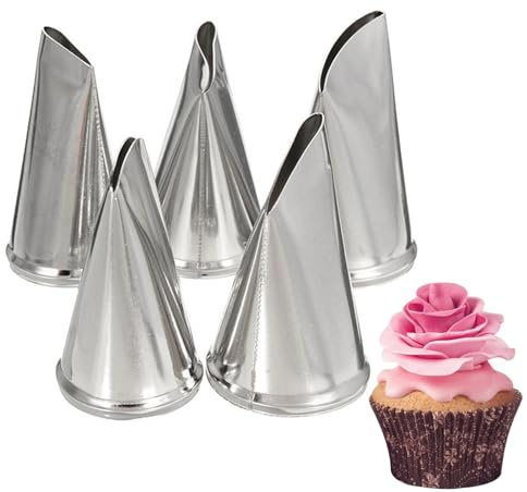 5-delad spritstyllsats i rostfritt stål för hemlagad blomros spritstyllar, icing-tips, spritstyllar för fridfulla spritstyllar, grädde, blomblad, bakverk, tårtdekorationsspetsar