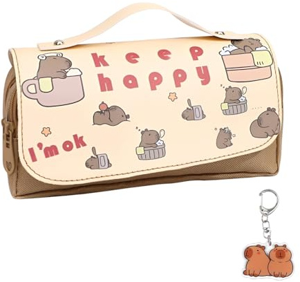 Capybar Pencil Case, Pencil Case for Girls, Large Capacity Pencil Pen Bag with Compartments mit Keyring for Students, Pencil Cases for Secondary School, Handheld Pen Bag for School & Office Supplies
