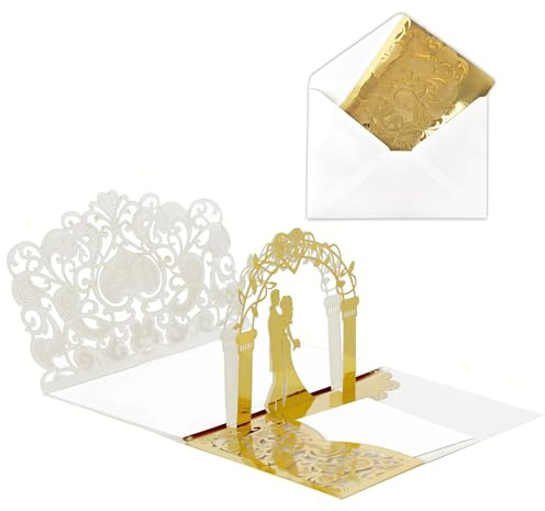 ZSSZD Pop-Up Bröllopskort, 3D-kort med kuvert, bröllopspar 3D med vitt kuvert, bröllopsinbjudan, alla hjärtans dag, årsdag, gratulationer, inbjudningar, presenter
