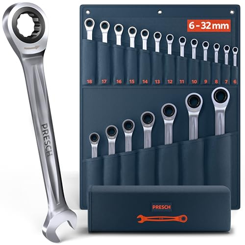 Presch Spärrnyckelsats 21 delar (6-32mm) inkl. väska - Minimal returvinkel (upp till 2,7°, 135 tänder) - Precisionstillverkade, robusta ringnycklar