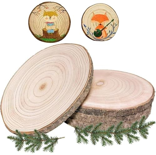 4 Stück Holzscheiben aus Paulownia, Ø 20–23 cm, Dicke Runde Baumscheiben Unbehandelt, Natur Holzscheiben zum Basteln, Deko Baumscheibe für Hochzeit, Weihnachten & Tischdeko