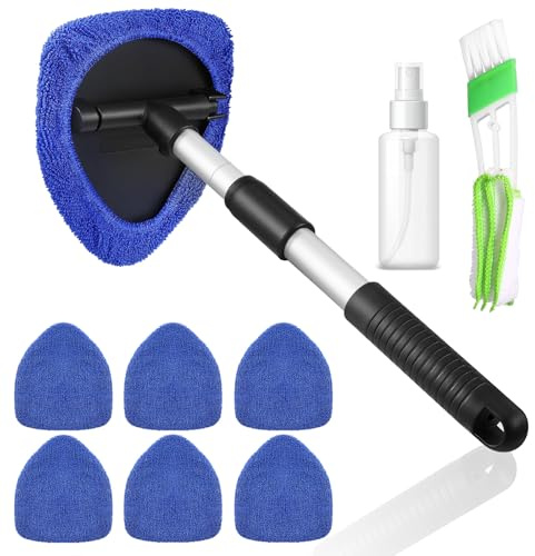 WGIDSKKI Nettoyant pour Vitres de Voiture, Nettoyant Pare-Brise avec 7 Tampons en Microfibre et Flacons PulvéRisateurs, Pivotant à 180 DegréS avec PoignéE Extensible
