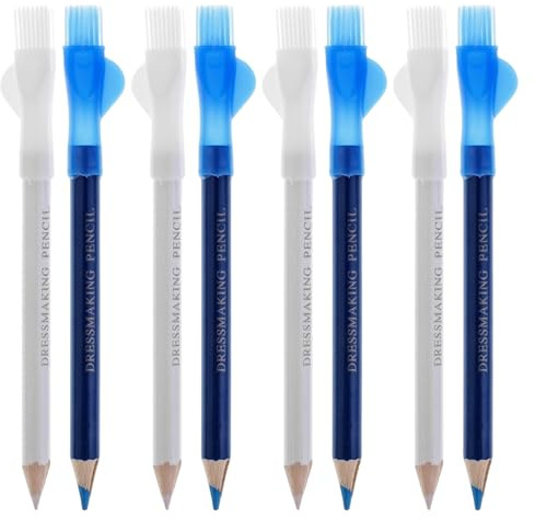 Terilamy 8 Pcs Tailors Chalk Pencils for Sewing, Blue & White Water Soluble Fabric Markers with Protective Caps, Washable Sewing Marking Pencil for Fabric, Leather, Embroidery, Quilting & DIY Crafts