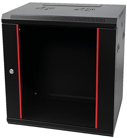 Danicom Baseline Baie Informatique 19 Pouces 18 U avec Port en Verre 600x450x900mm (LxPxH) - Noir - Charge admissible 50 kg - Montage Mural - Armoire Serveur - Boîtier Mural - Rack Serveur - Boîtier