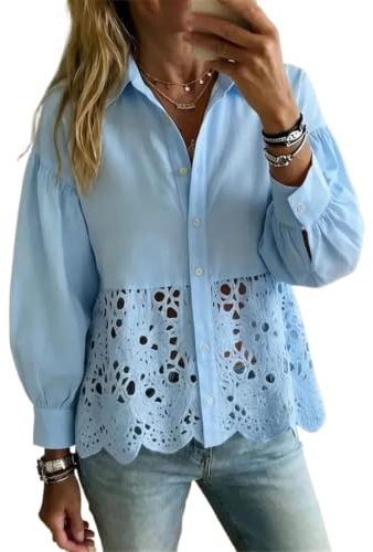 Dam, bomull, linne, button-down-skjorta, långärmad, blus, sommartoppar, v-ringad, button-down-skjortor, linneblusar för kvinnor