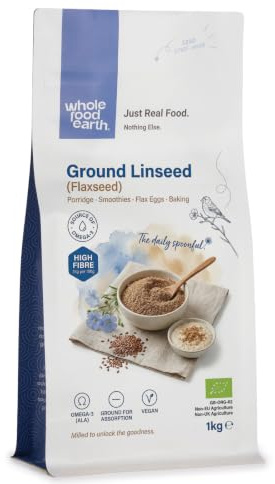Wholefood Earth Organic Ground Flaxseed, Milled 1 kg for Digestibility & Heart Health