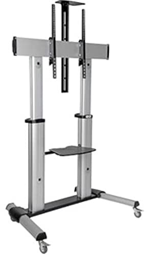 Tripp Lite Mobile TV Stand with Mount, for LED/OLED/LCD Flat Screen Monitors, 60” – 100” Televisions, Shelf & Locking Wheels, Silver, 5-Year Warranty (DMCS60100XX)
